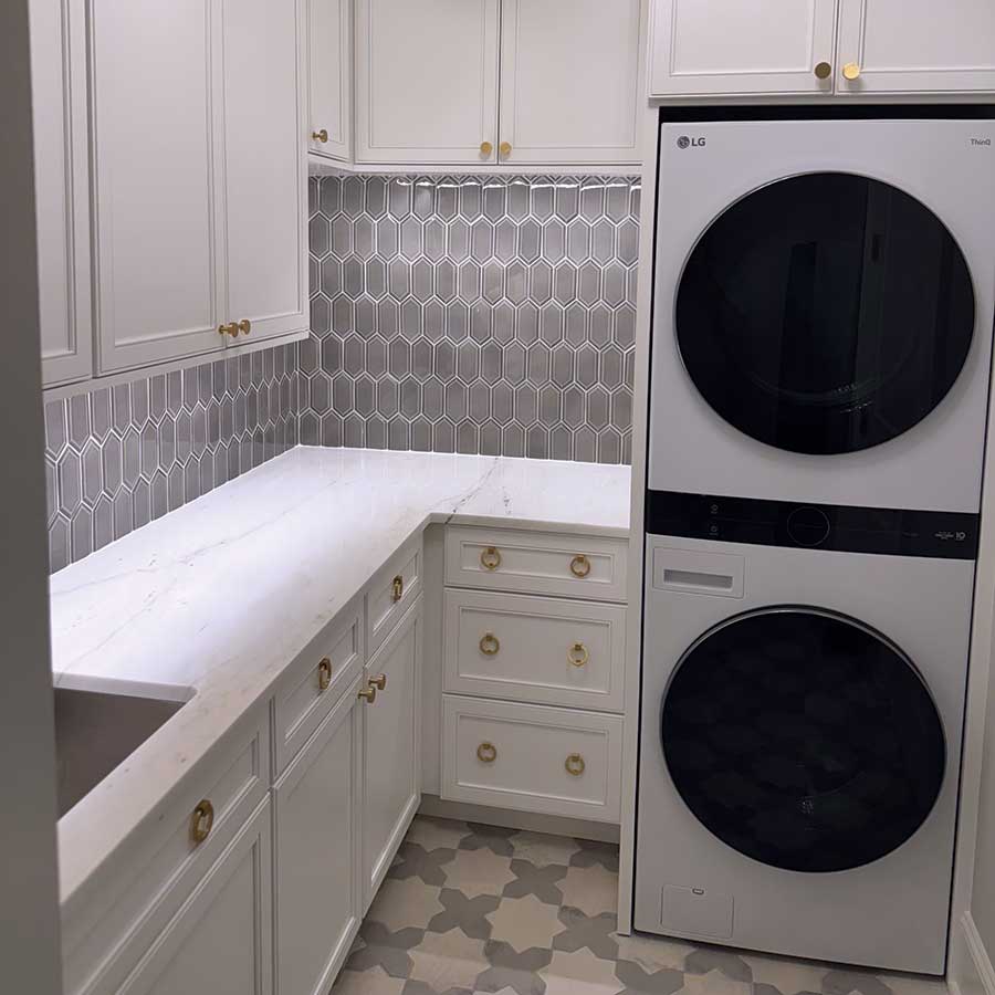 wine fridge and entry to laundry designed by Gray Gatlin Deisgn